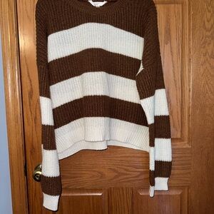 No Boundaries Brown and White Striped Sweater
